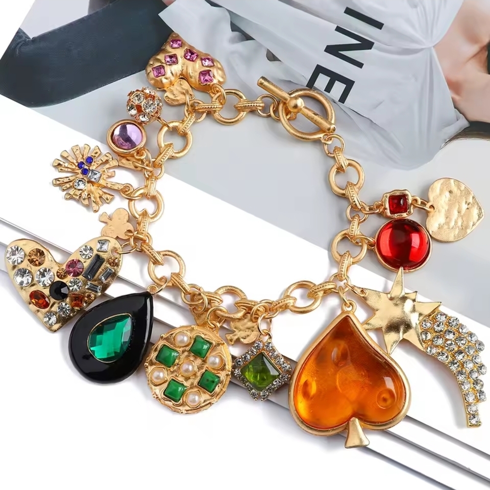 Gold Bracelet with Multicolor Charms
